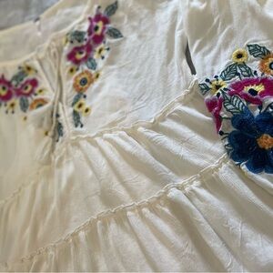SOLD Free People Tiered Dress with Floral Embroidery
